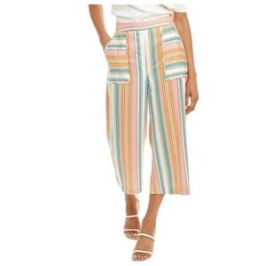 Ted Baker Cearaa Pant Orange Stripped Size 4 Cropped Wide Leg Tie Detail